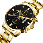 Men luxury business Quartz watch golden